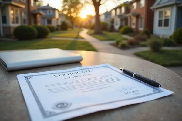 Rental license certificate and inspection notice on a desk