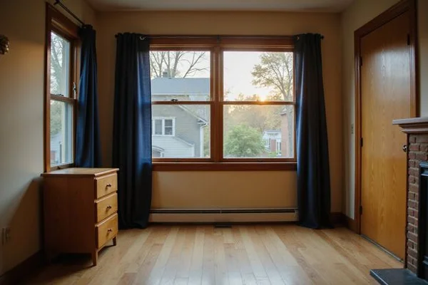 Empty bedroom with a few pieces of furniture left behind
