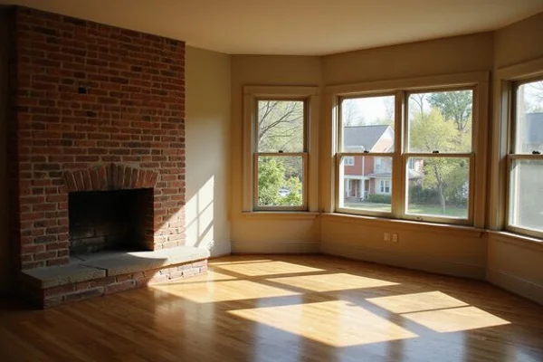 Empty living room with wood floors and sunlight