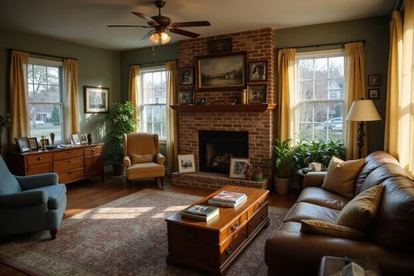 Living room still full of a parent's furniture and photos