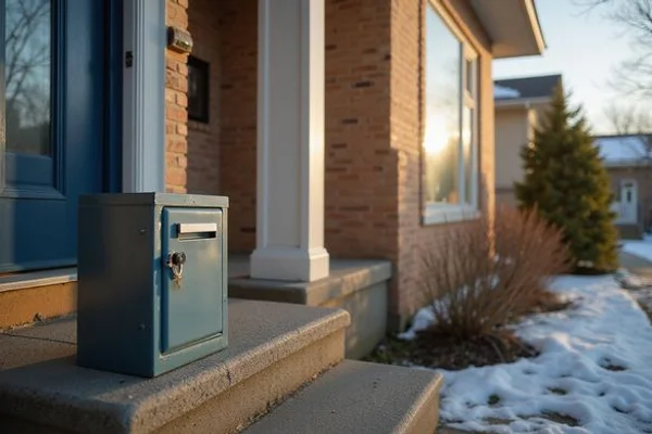 Lockbox on the secured front door of a vacant house