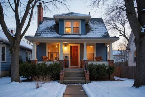 House in winter with a cleared walk while the owner is away