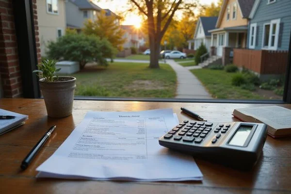 Mortgage payoff statement and calculator on a desk