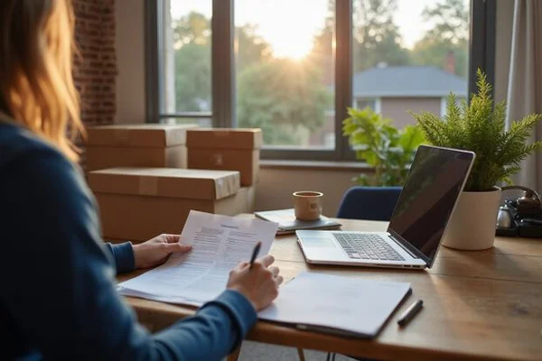 Person signing closing documents remotely at a desk