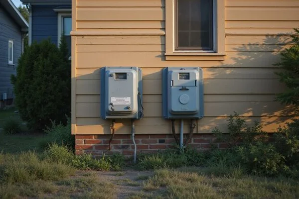 Separate meters and mailboxes on the side of a duplex