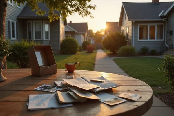 Shoebox of family photos and documents set aside on a table