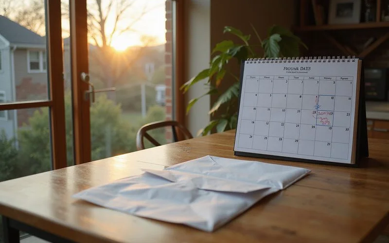 City notice envelope and a calendar on a table