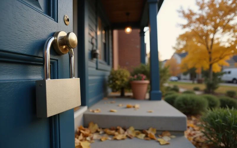 Lockbox on the front door of a quiet Minneapolis bungalow