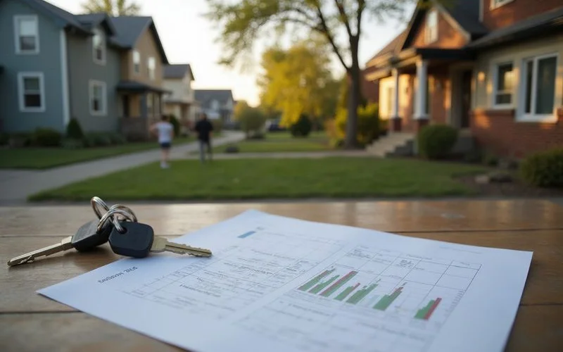Rent roll printout beside two sets of labeled keys