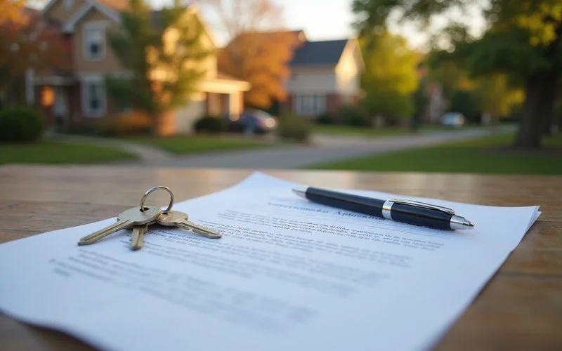 Rental license paperwork and keys on a kitchen counter
