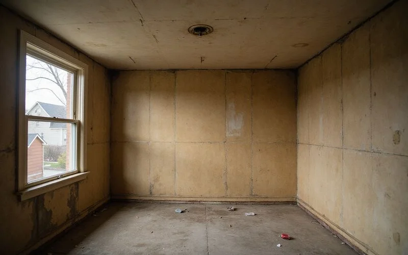 Water-stained ceiling drywall in an older home interior