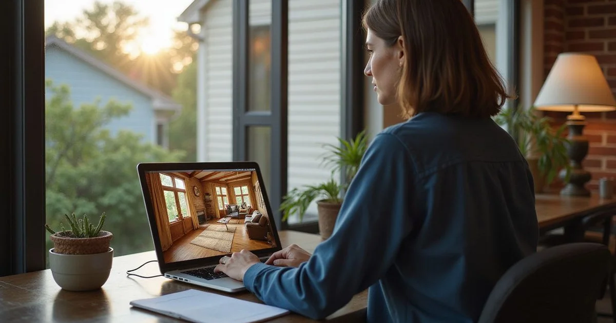 Person on a video call viewing a Minneapolis house walkthrough on a laptop
