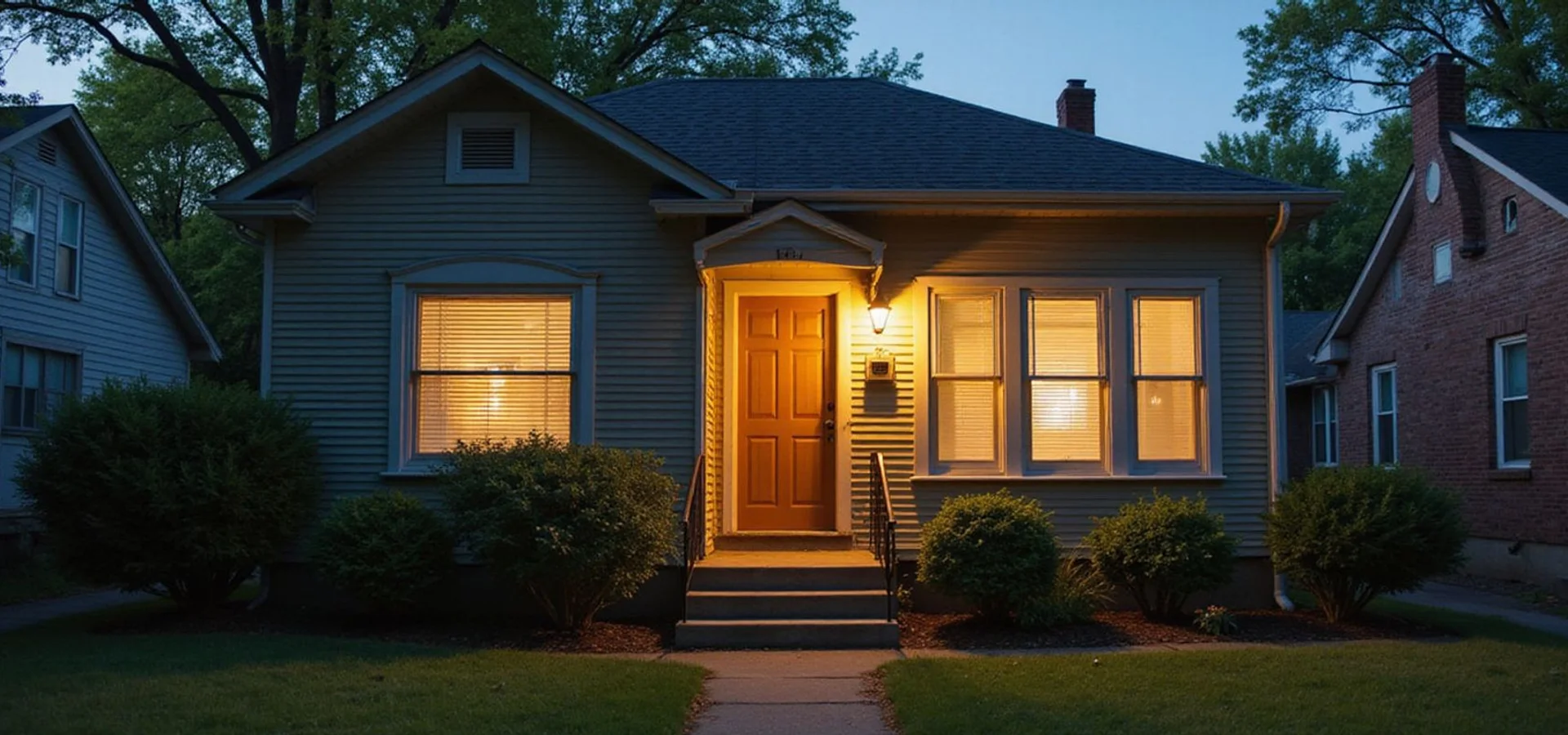 Quiet empty Minneapolis bungalow with a tidy yard and closed blinds